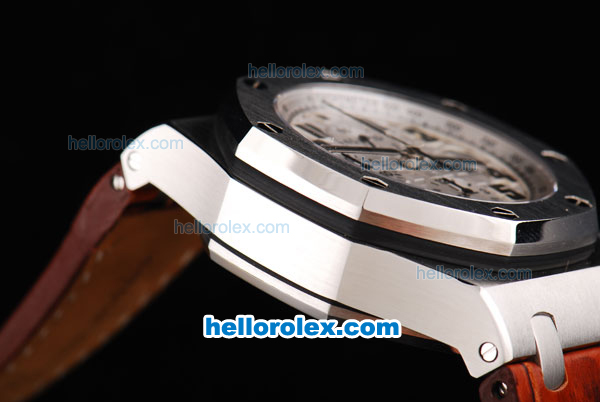 Audemars Piguet Royal Oak Chronograph Swiss Valjoux 7750 Movement White Dial with Black Numeral Marker and Brown Leather Strap - Click Image to Close